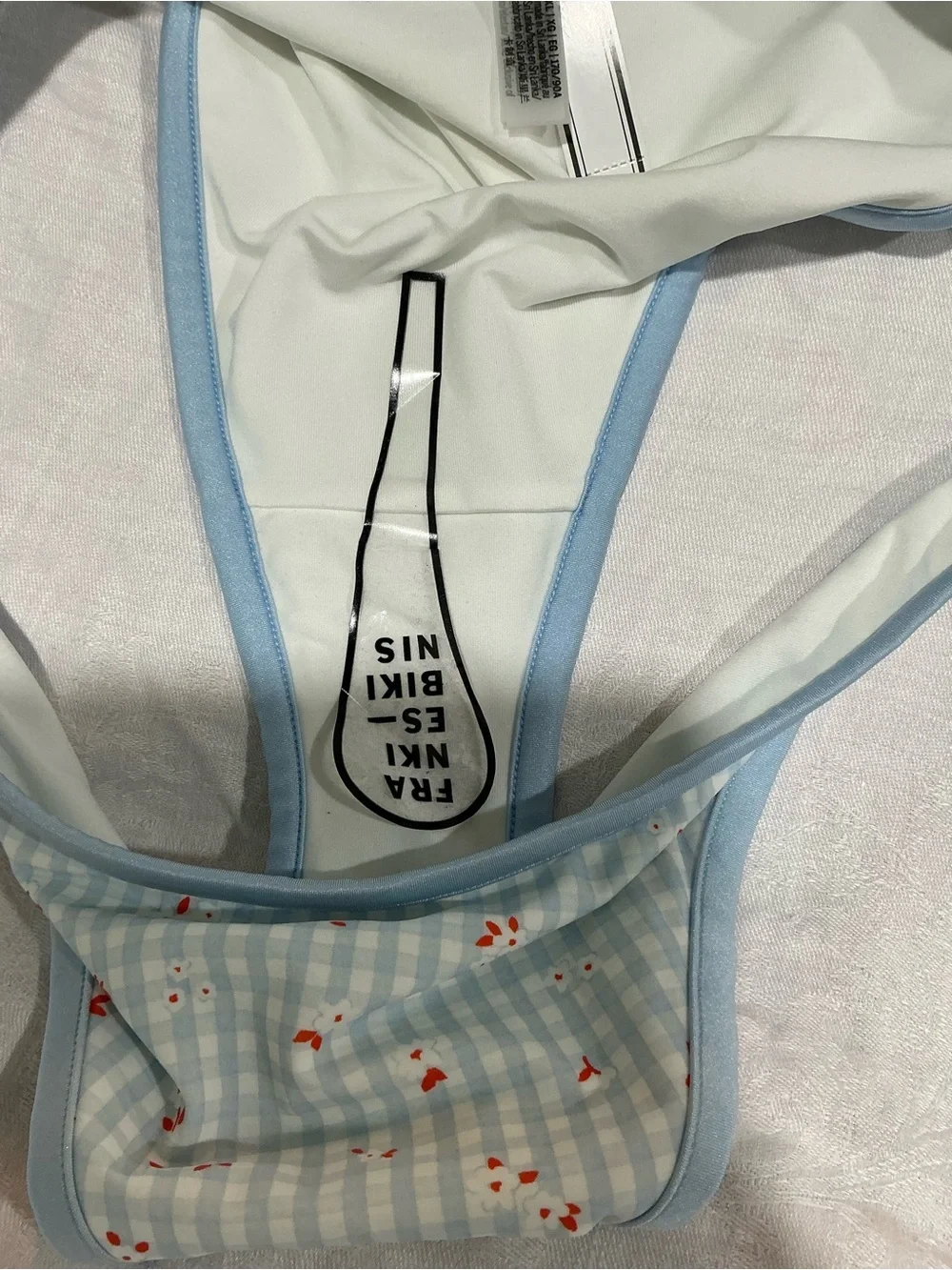 🤎 NWT Pink Frankies Bikinis Monty Bikini Bottom Blue White Gingham Floral XL